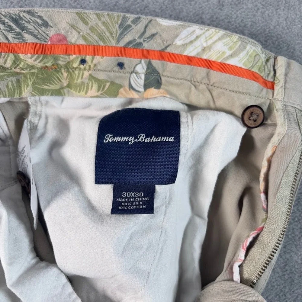 Tommy Bahama Silk Cotton Pants Mens 30x30 Khaki Tan Solid Straight Leg Chino